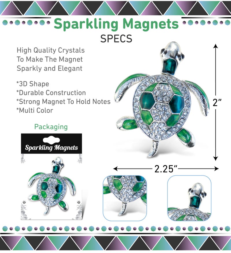 Puzzled COTA Global Sea Turtle Fridge Magnet - Elegant Sparkly Green and Silver Rhinestone Crystals Magnetic Fridge Decoration, Cute Ocean Life Decor for Fridge, Locker, Novelty Decor Turtle Magnet - Image 3